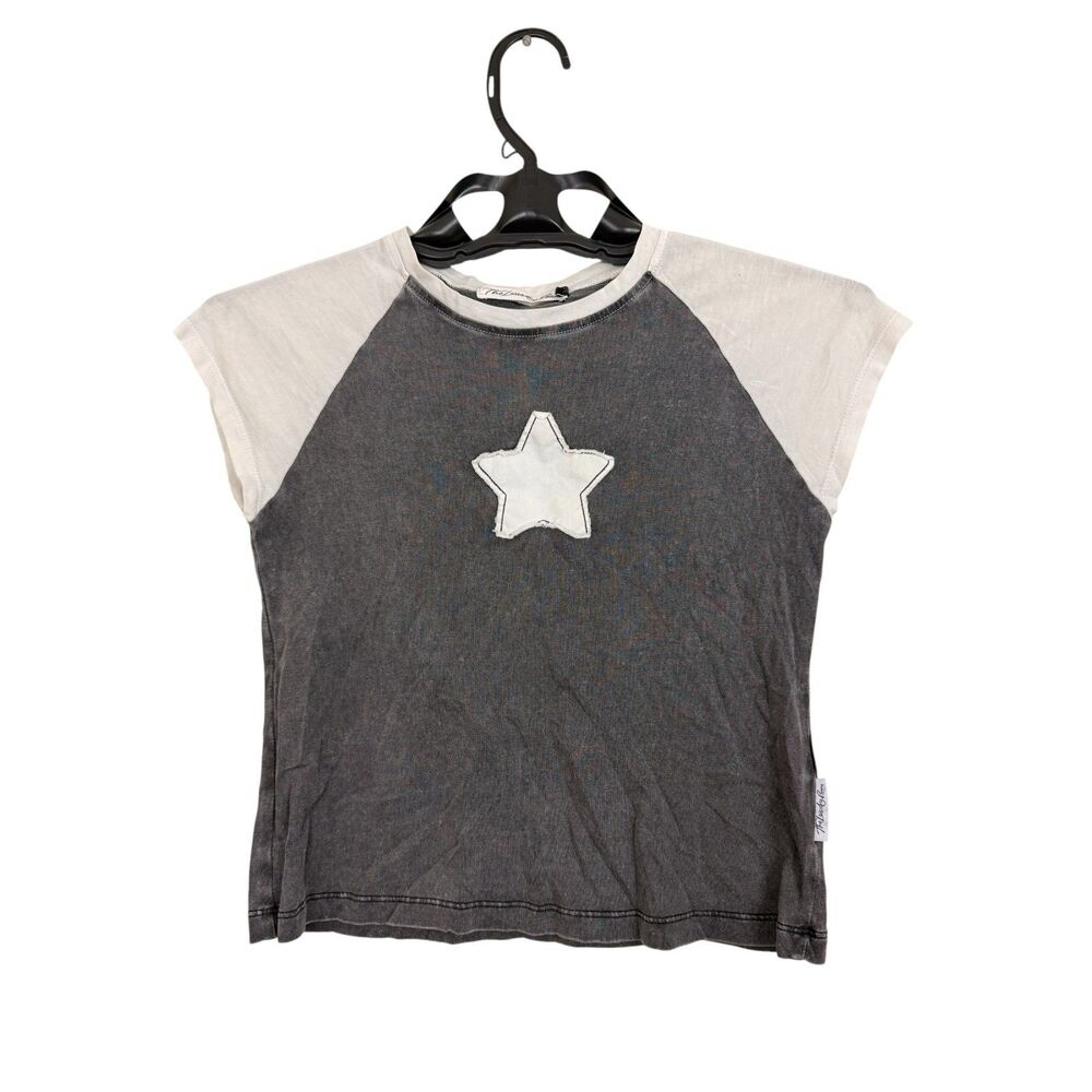 The Laundry Room Star Ringer Tee Size Small Black White Cap Sleeves Cropped
